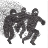 Fototapeta Abstrakcje - Three male silhouettes running forward. The image is black and white. Illustration for varied design..