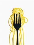 Fototapeta Motyle - spaghetti on black fork on white background