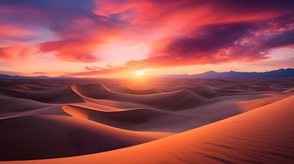Wall Mural - Panoramic view of sand dunes in the desert at sunset