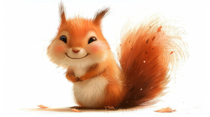 Wall Mural -   A painting of a squirrel adorned with feathers on its back legs and a joyful grin gracing its face