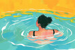 An illustration of a woman swimming in a pool during summer vacation