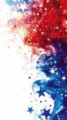 Wall Mural -  Vibrant 4th of July theme with flowing red and blue hues, stars, patriotic promotions and social media.