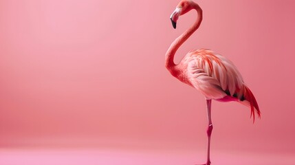 Wall Mural - Pink Flamingo Standing on Pink Background