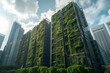 skyline with vertical gardens enhancing urban sustainability