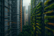 modern city buildings adorned with vertical green gardens