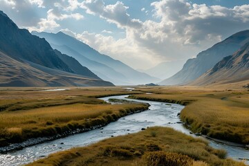 Fototapeta malownicza rzeka przepływająca przez górską dolinę