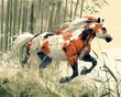 Horse , galloping through bamboo forests with grace