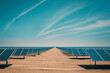 Solar energy farm in arid desert conditions with rows of photovoltaic panels
