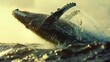 oceanic ascent: a majestic close-up of a humpback whale leaping from the ocean, showcasing the powerful grace and beauty of marine wildlife
