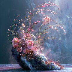 Poster - AI generated illustration of a unique floral arrangement resembling a human foot