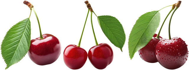 set of cherries with leaf, cut out