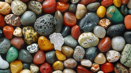 Wall Mural -   A macro shot of multicolored and varied-sized stones stacked atop one another