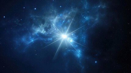 Wall Mural - bright sirius star shines in the dark blue sky, surrounded by stars and nebulae. the light from that