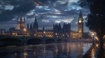 Wall Mural - Big Ben and the Houses of Parliament at night in Lo realistic