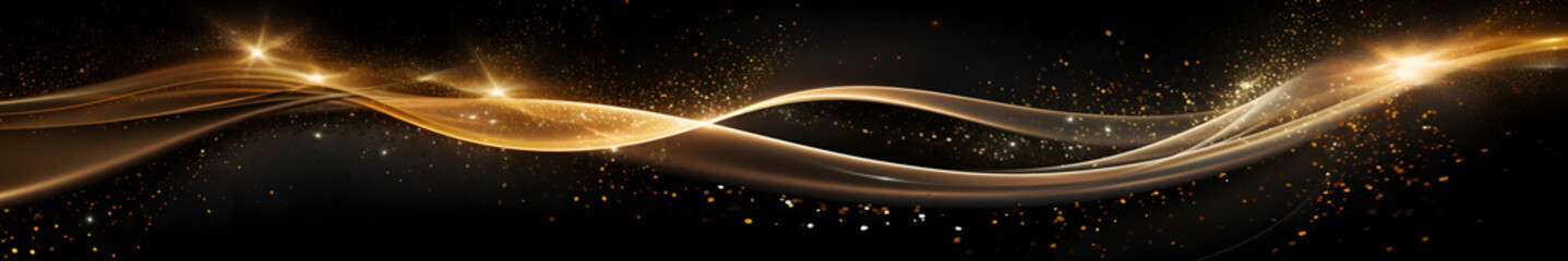 Poster - Gold wave with sequins in black background space. Black large format banner