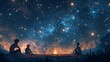 Peaceful Night Sky Campfire Scene with Two Individuals
