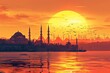 Sunset landscape of Istanbul, Turkey - mosque, bosphorus,