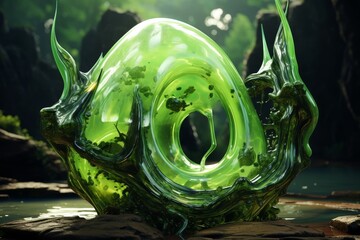 Sticker - Vibrant green glass sculpture in nature