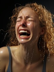 Sticker - Emotional woman crying with tears streaming down her face