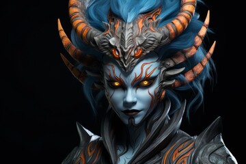 Poster - Fierce demonic fantasy character with horns and glowing eyes