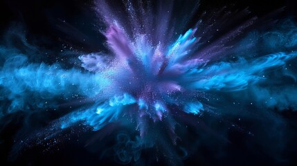 Wall Mural - Blue, aqua, and violet dust explode in a freeze motion illustration.