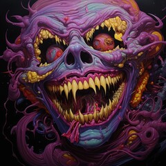 Wall Mural - Terrifying monster with sharp teeth and purple skin