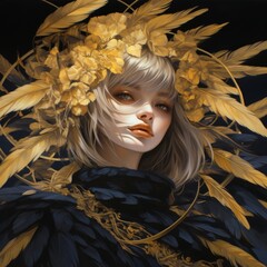 Poster - ethereal fantasy woman with golden feathers