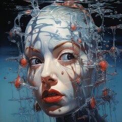 Wall Mural - surreal portrait of a woman underwater