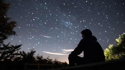 astronomer studies stars in celestial toga.
