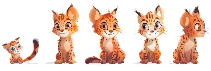 Cute Cartoon Bobcat Characters Set for Icons, Mascots, and Friends Collection