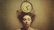 Surreal Portrait of a Woman with a Clock as Her Face on a Textured Background