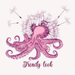 Apparel fashion vector print with octopus and dandelions