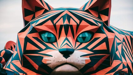 Wall Mural - A large sculpture of a cat with an unusual face, AI