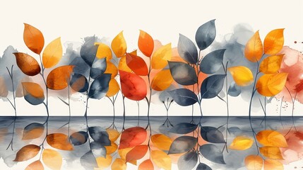 Wall Mural - Abstract foliage wall art modern collection. Organic shapes, earth tone colors, leaf branch. Watercolor wall decoration collection for interior, poster, cover, banner.