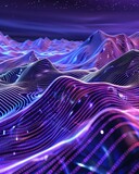 Fototapeta Na drzwi - Abstract Data Streams, Purple, Magenta, Blue Colors, Digital Landscape