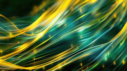 Wall Mural - Wavy fiber optic Abstract background of yellow and green twisting cables.

