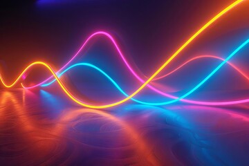 Canvas Print - glowing neon curves on dark abstract background