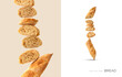 Creative layout made of bread on the white and beige background. Food concept. Macro concept.