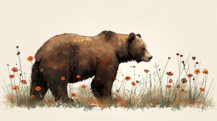 Wall Mural - Doodle illustration of a beautiful outdoor bear greeting