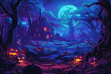 Wall Mural - Creepy Jack-o'-lantern Illuminated by Burning Candles