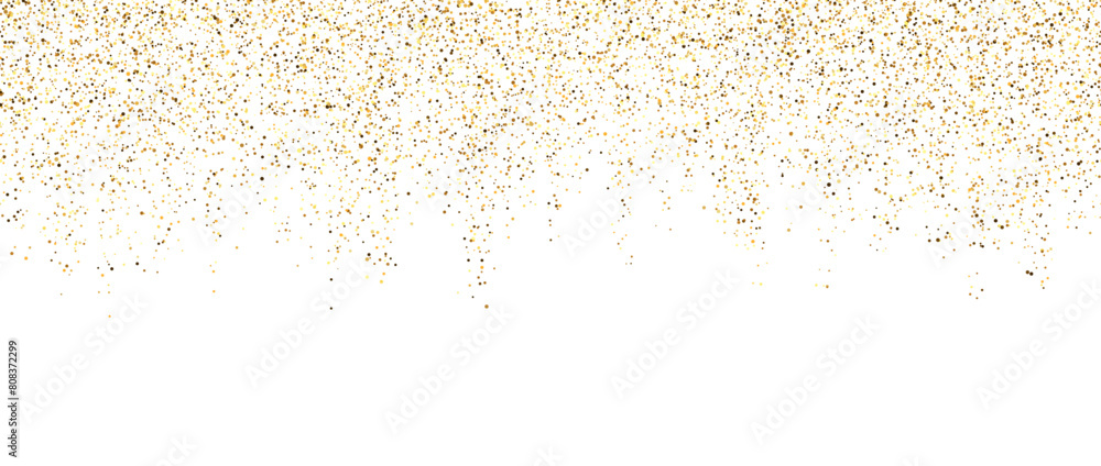 Gradient Pattern Glitter Gold confetti garland on white background. Falling golden glitter and ...