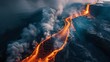 Volcanic eruption viewed from a helicopter, a daring aerial perspective capturing nature's raw power