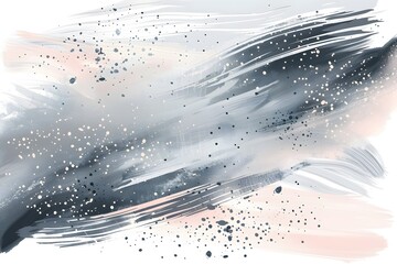 Canvas Print - dynamic abstract painting with sweeping brush strokes in grey, black, peach tones, splattered with s