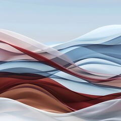 Wall Mural - Overlapping waves in shades of light blue, white, and deep red, dynamic abstract design