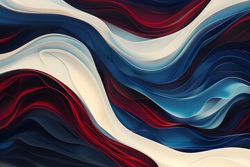 Wall Mural - Sinuous waves in deep blue and vivid red with hints of white, creating a dynamic and flowing visual effect