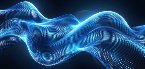 Wall Mural - Glowing blue lines undulating across a dark background, high-tech wave pattern