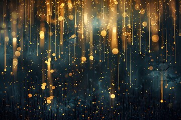 Wall Mural - vibrant gold and blue hues, surreal shower of light orbs and streaks, creative background pattern