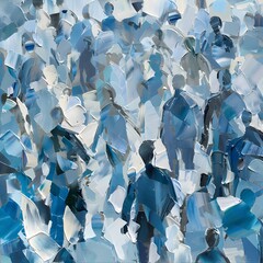 Wall Mural - Crowd in cool blue tones