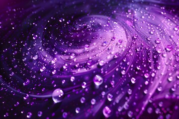 Wall Mural - Close-up swirling purple liquid surface with scattered droplets and subtle light reflections