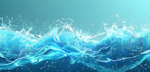 Wall Mural - lively turquoise and blue waves cresting and crashing energetically against serene backdrop, beautif